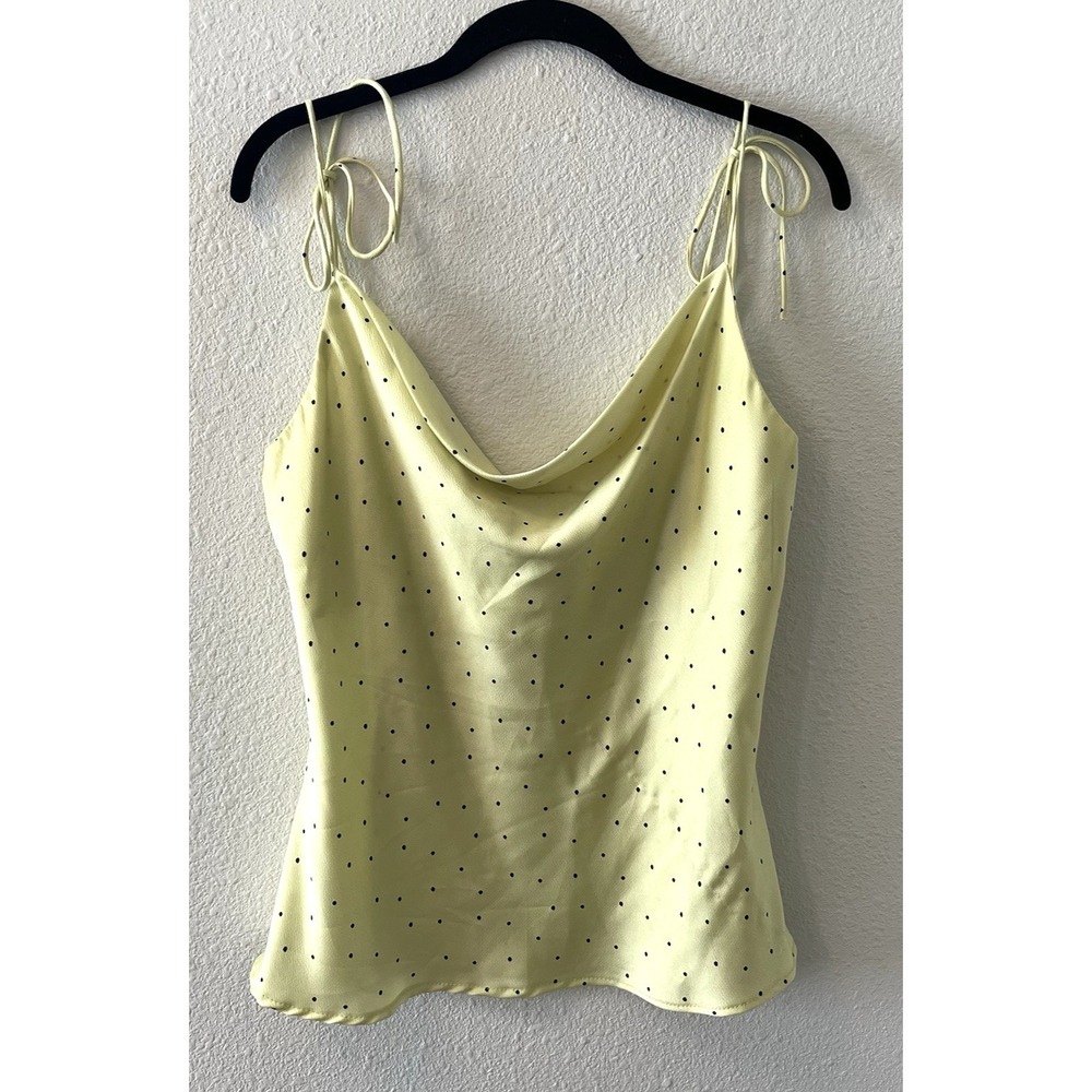 Audrey 3+1 Tank Top Size Large Cowl Neck Neon Green Polka Dot Tie Straps Y2K